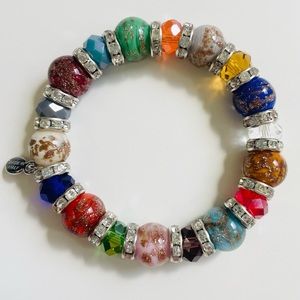 Murano Glass Bead & Crystal Stretch Bracelet! Colorful crystal: Made in Italy